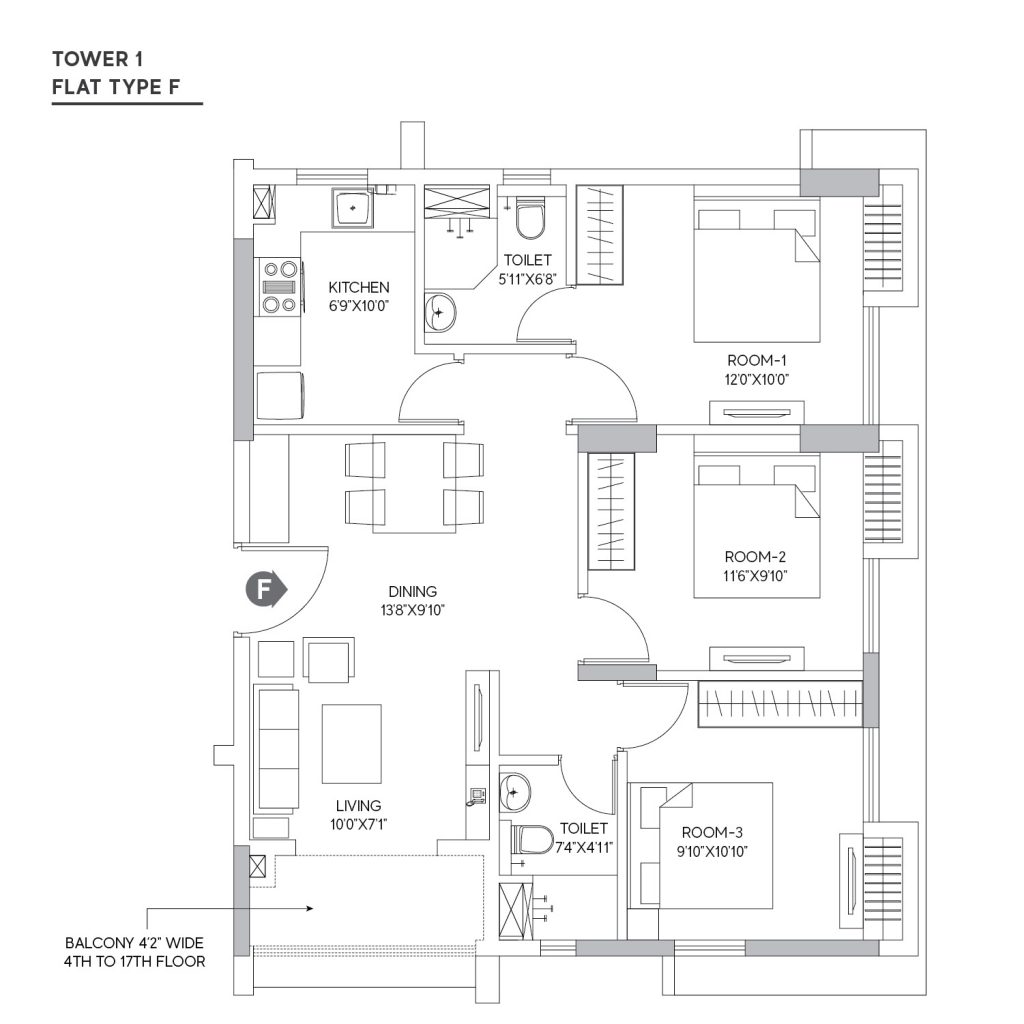 Floor Plan – The Crown, Kolkata, 2,3,4 BHK Project at Beliaghata Main Road