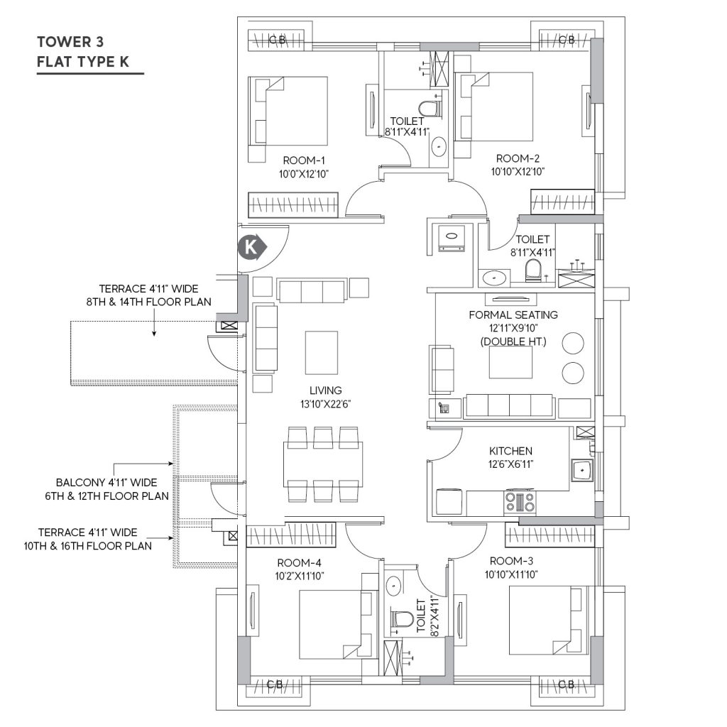 Floor Plan – The Crown, Kolkata, 2,3,4 BHK Project at Beliaghata Main Road